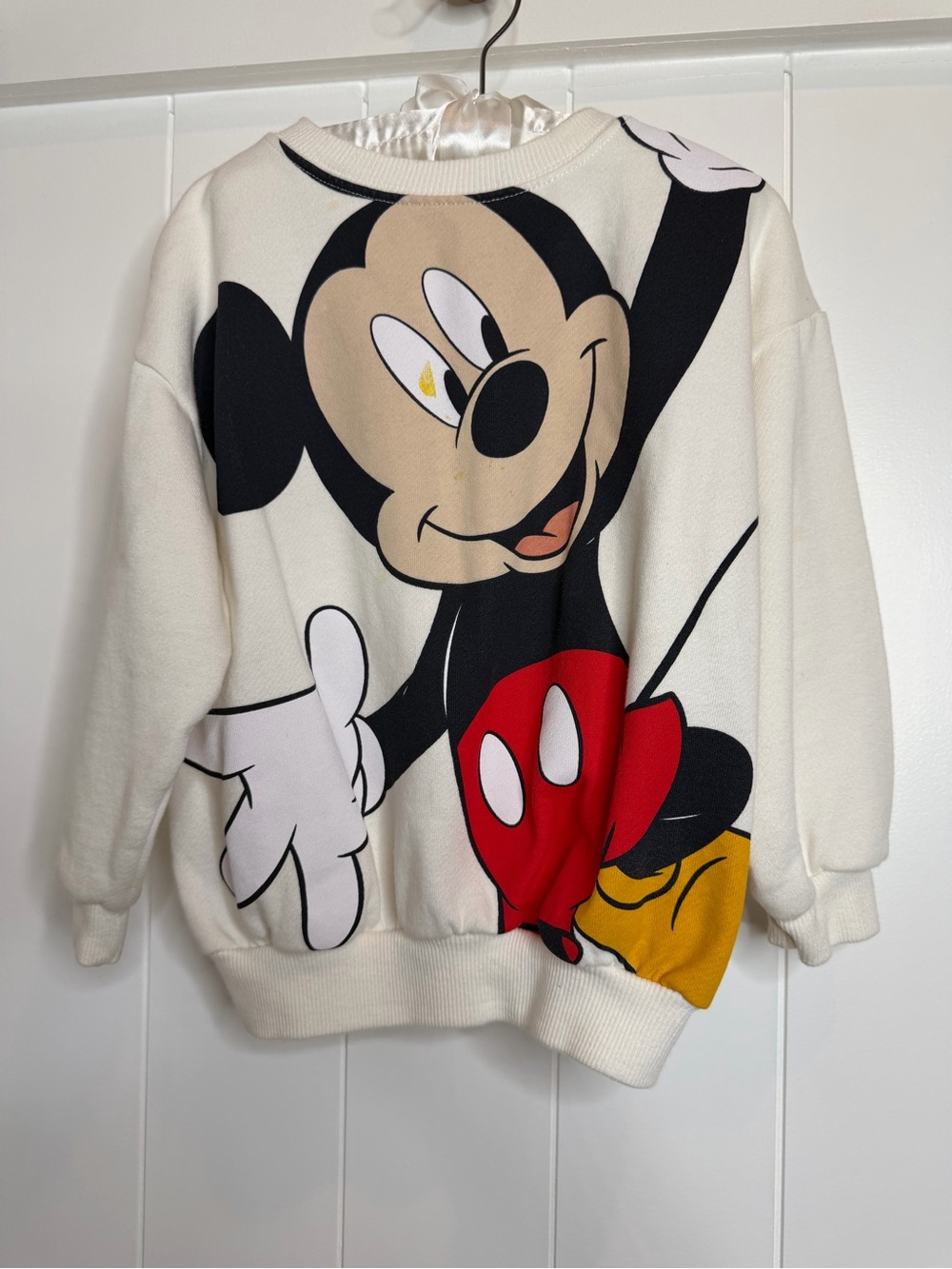 Zara Cream Mickey Mouse Graphic Crewneck Sweater with Red & Yellow Accents